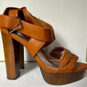 Wooden sky high tan sandals. Like new!